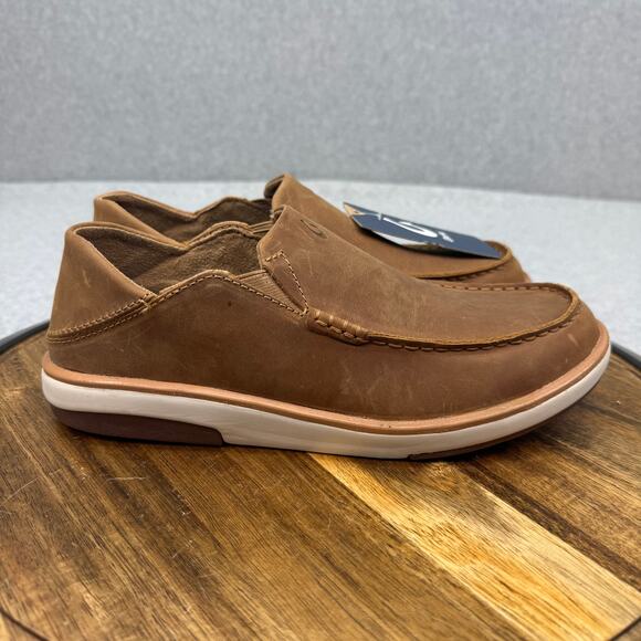 OluKai Kalia Slip On Shoes Men\'s 8 Brown Leather Nubuck Loafers NWT